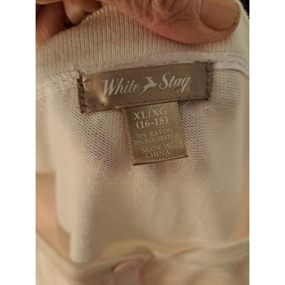 White Stag Cardigan Sz XL White Pink Geometric Button Front Long Sleeve Stretch - Picture 8 of 8